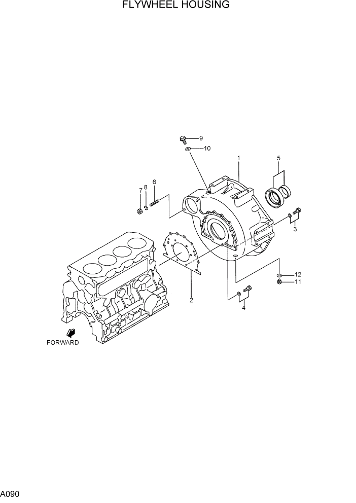 Схема запчастей Hyundai R75-7 - PAGE A090 FLYWHEEL HOUSING ДВИГАТЕЛЬ БАЗА