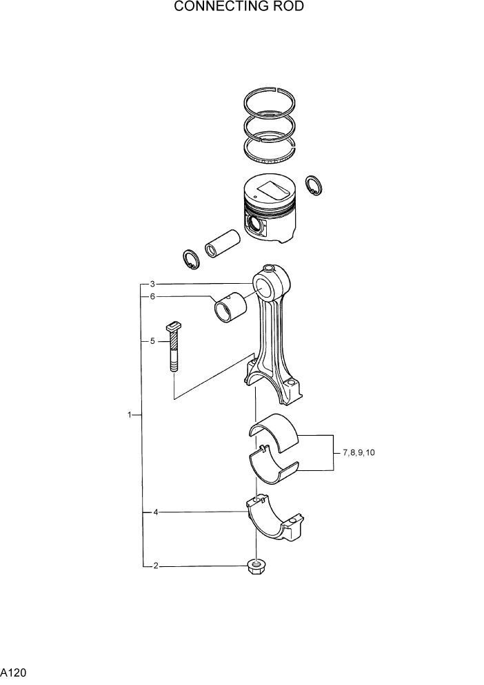 Схема запчастей Hyundai R75-7 - PAGE A120 CONNECTING ROD ДВИГАТЕЛЬ БАЗА