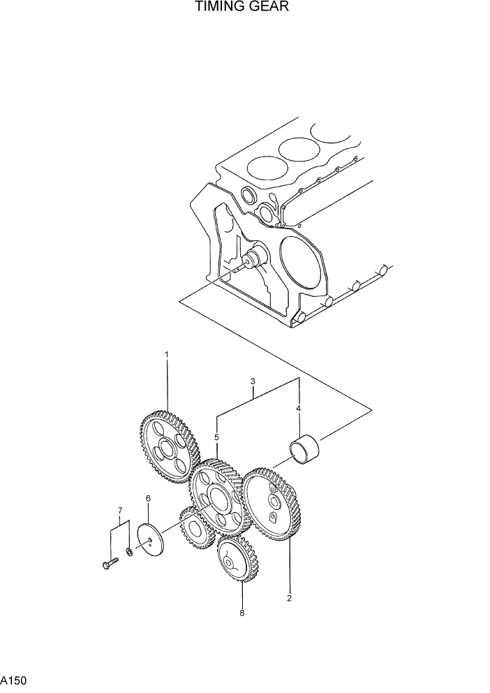 Схема запчастей Hyundai R75-7 - PAGE A150 TIMING GEAR ДВИГАТЕЛЬ БАЗА