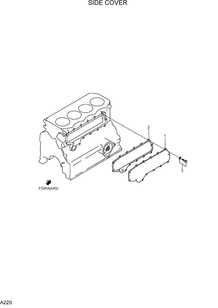 Схема запчастей Hyundai R75-7 - PAGE A220 SIDE COVER ДВИГАТЕЛЬ БАЗА