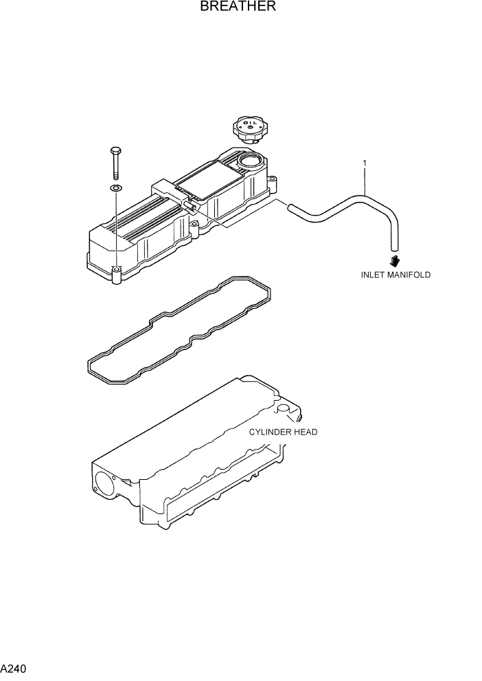 Схема запчастей Hyundai R75-7 - PAGE A240 BREATHER ДВИГАТЕЛЬ БАЗА