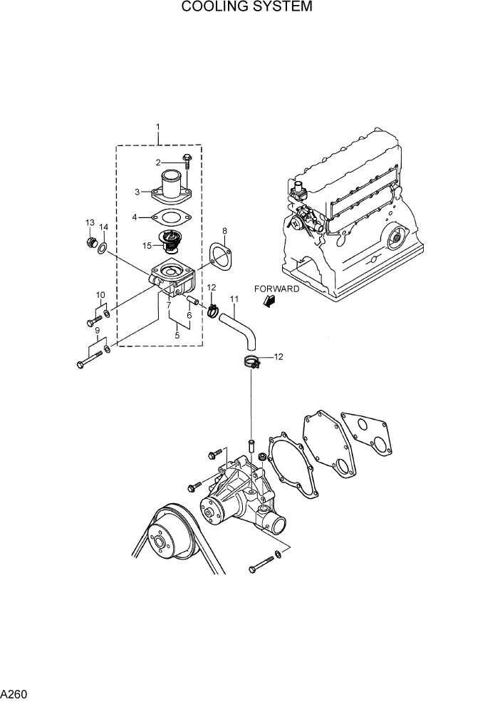 Схема запчастей Hyundai R75-7 - PAGE A260 COOLING SYSTEM ДВИГАТЕЛЬ БАЗА