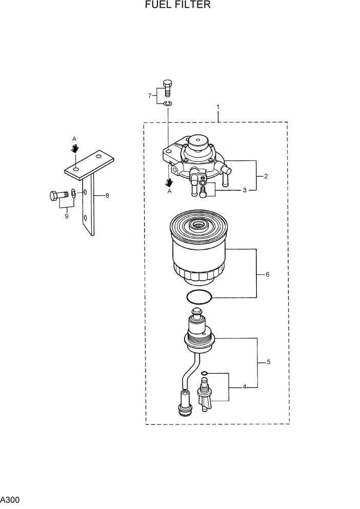Схема запчастей Hyundai R75-7 - PAGE A300 FUEL FILTER ДВИГАТЕЛЬ БАЗА