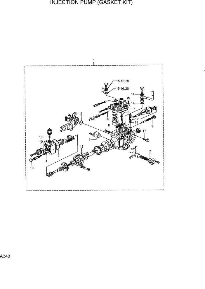 Схема запчастей Hyundai R75-7 - PAGE A340 INJECTION PUMP(GASKET KIT) ДВИГАТЕЛЬ БАЗА