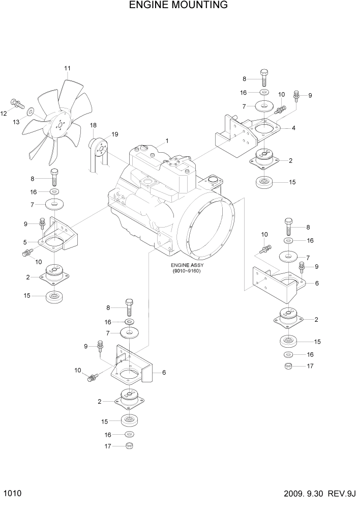 Схема запчастей Hyundai R80-7 - PAGE 1010 ENGINE MOUNTING СИСТЕМА ДВИГАТЕЛЯ