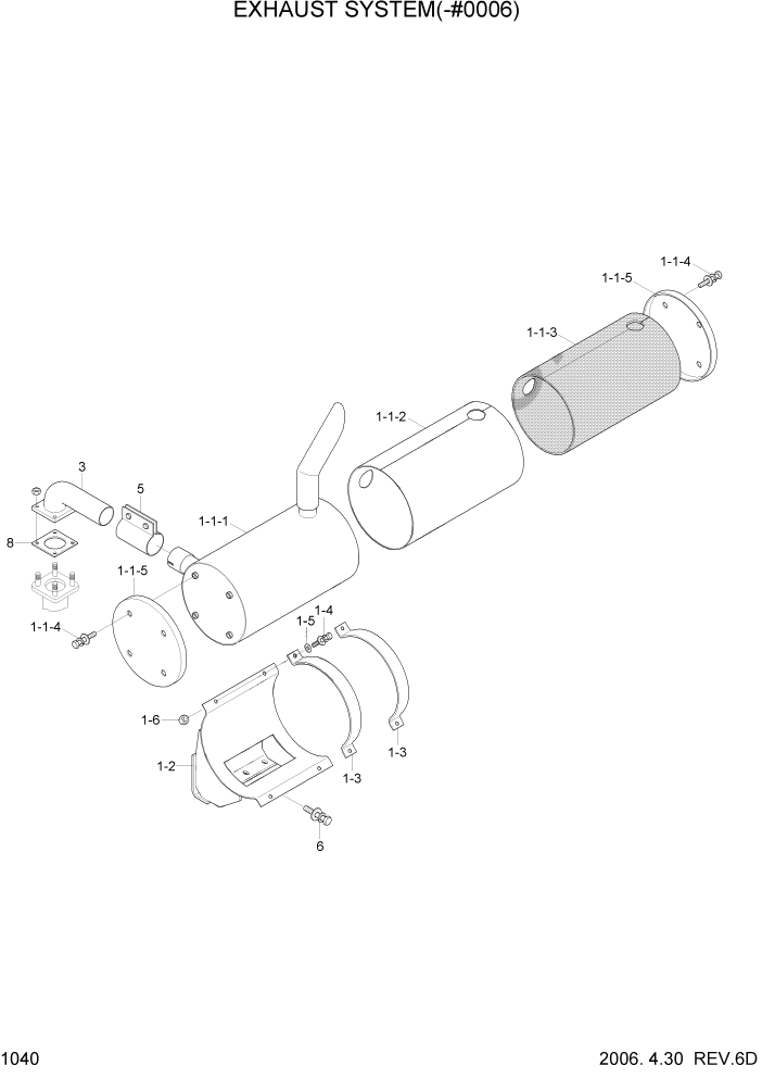 Схема запчастей Hyundai R80-7 - PAGE 1040 EXHAUST SYSTEM(-#0006) СИСТЕМА ДВИГАТЕЛЯ