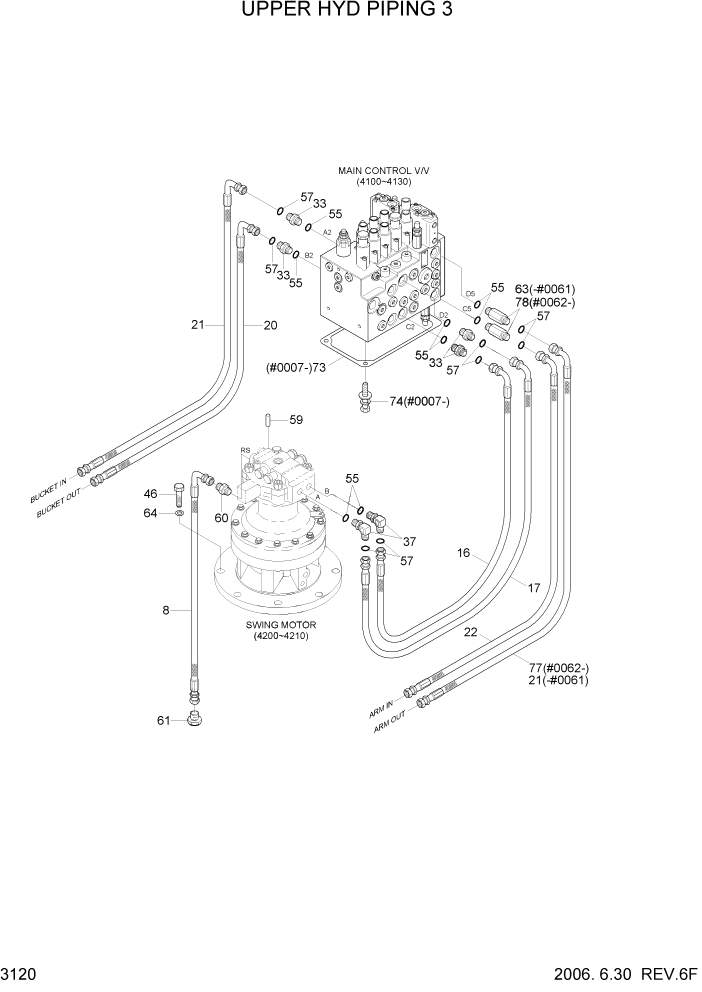 Схема запчастей Hyundai R80-7 - PAGE 3120 UPPER HYD PIPING 3 ГИДРАВЛИЧЕСКАЯ СИСТЕМА