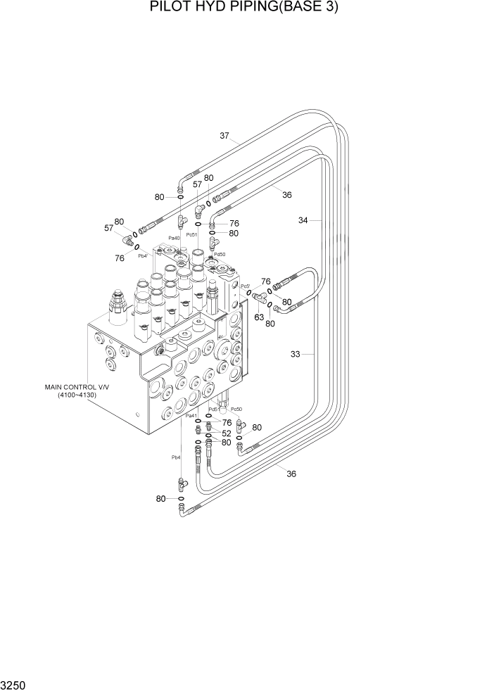 Схема запчастей Hyundai R80-7 - PAGE 3250 PILOT HYD PIPING(BASE 3) ГИДРАВЛИЧЕСКАЯ СИСТЕМА