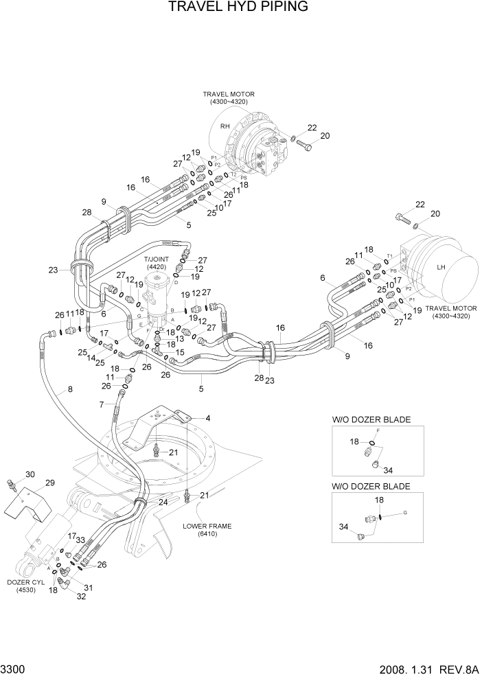 Схема запчастей Hyundai R80-7 - PAGE 3300 TRAVEL HYD PIPING ГИДРАВЛИЧЕСКАЯ СИСТЕМА