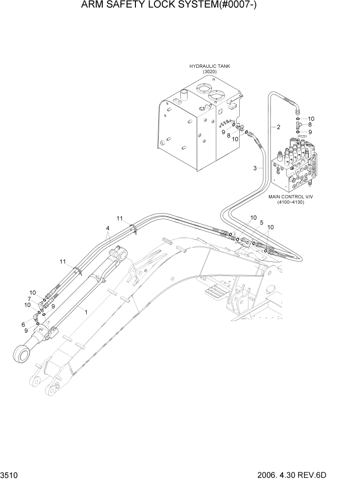 Схема запчастей Hyundai R80-7 - PAGE 3510 ARM SAFETY LOCK SYSTEM(#0007-) ГИДРАВЛИЧЕСКАЯ СИСТЕМА