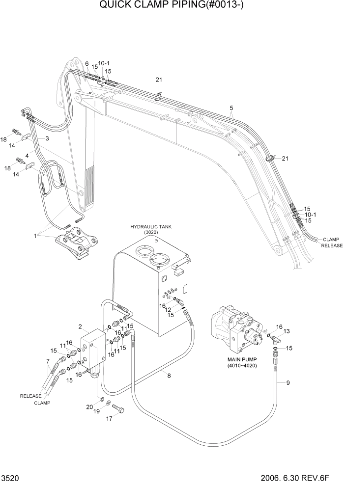 Схема запчастей Hyundai R80-7 - PAGE 3520 QUICK CLAMP HYD PIPING(#0013-) ГИДРАВЛИЧЕСКАЯ СИСТЕМА