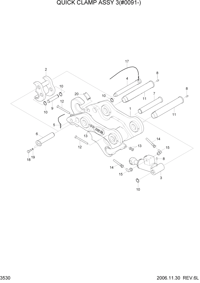 Схема запчастей Hyundai R80-7 - PAGE 3530 QUICK CLAMP ASSY 3(#0091-) ГИДРАВЛИЧЕСКАЯ СИСТЕМА