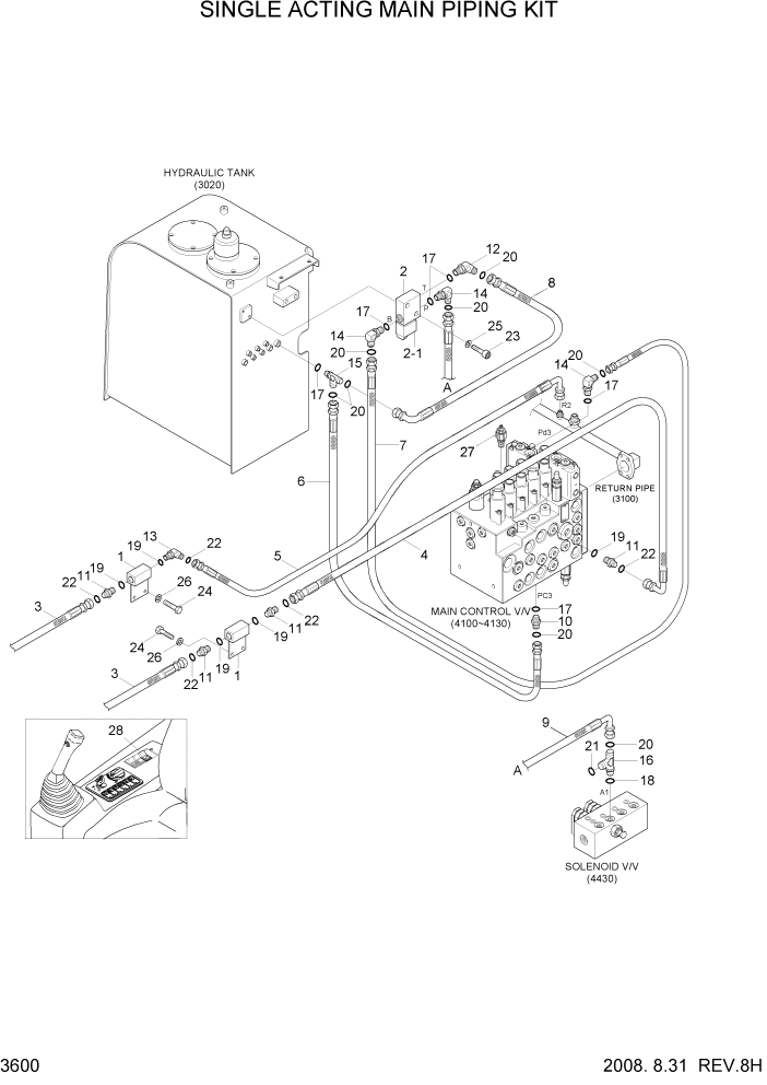 Схема запчастей Hyundai R80-7 - PAGE 3600 SINGLE ACTING MAIN PIPING KIT ГИДРАВЛИЧЕСКАЯ СИСТЕМА