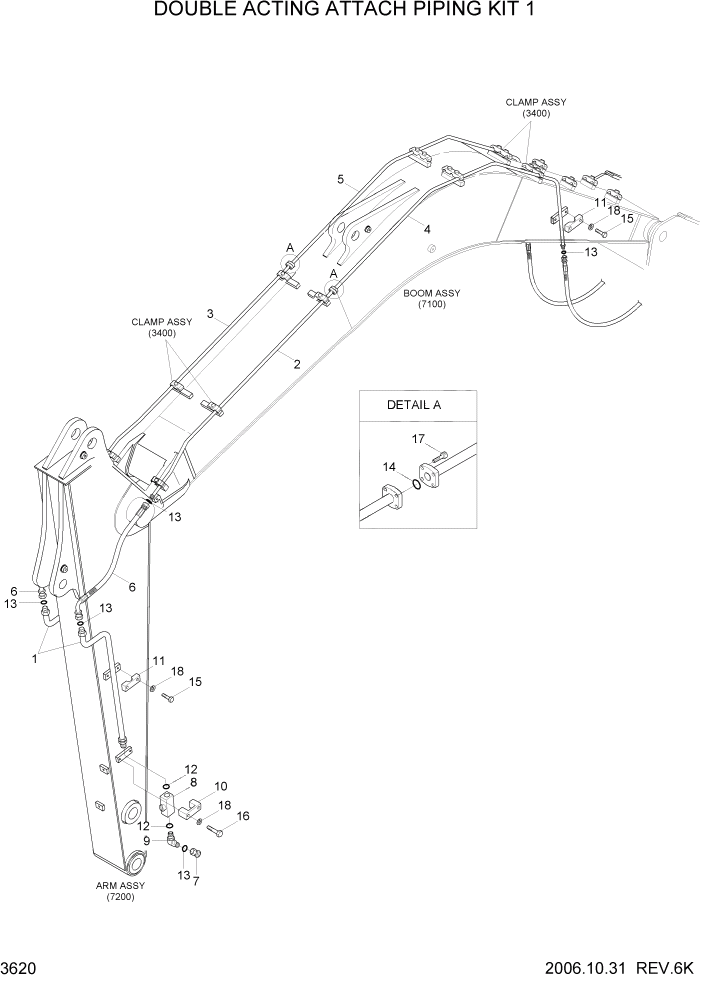 Схема запчастей Hyundai R80-7 - PAGE 3620 DOUBLE ACTING ATTACH PIPING KIT ГИДРАВЛИЧЕСКАЯ СИСТЕМА