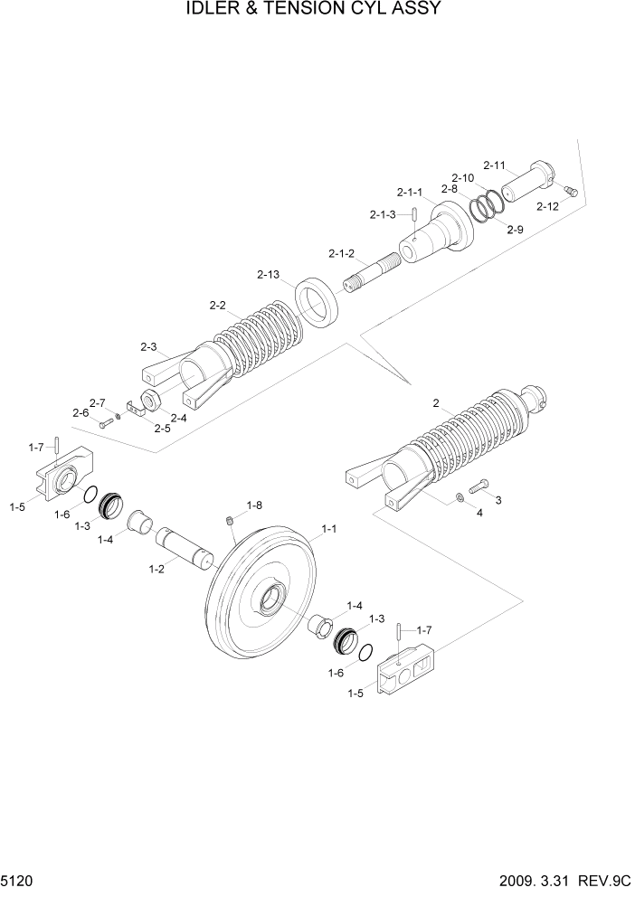 Схема запчастей Hyundai R80-7 - PAGE 5120 IDLER & TENSION CYL ASSY ХОДОВАЯ ЧАСТЬ