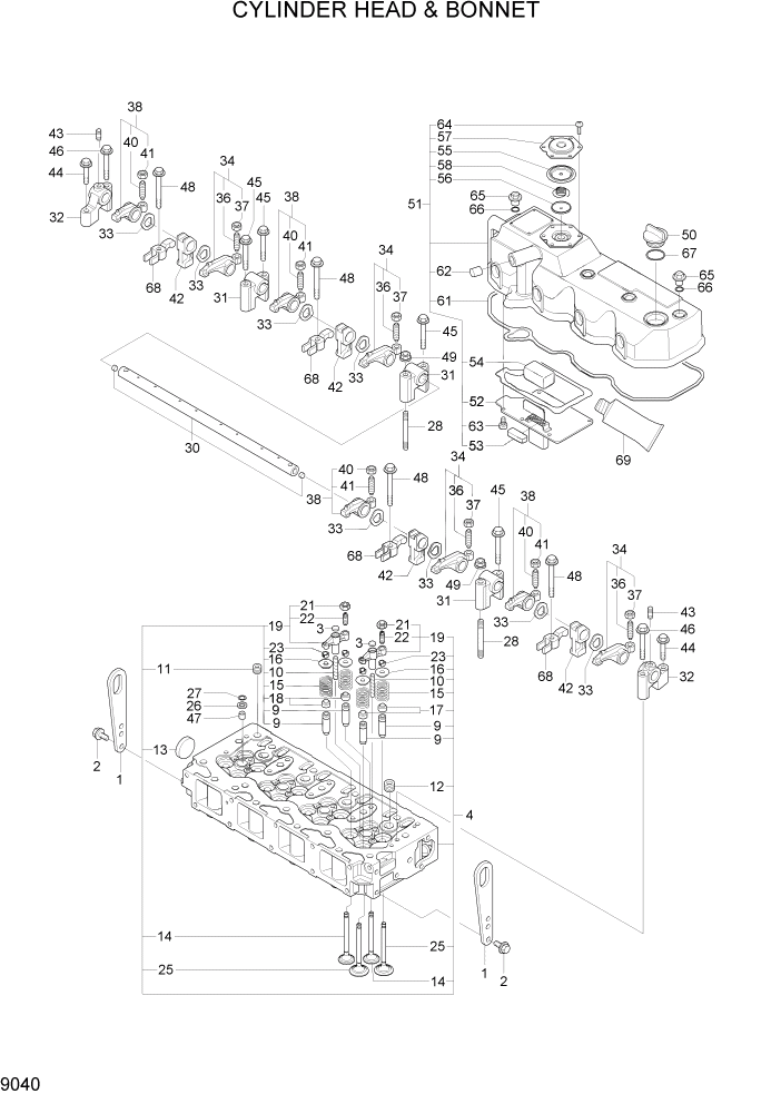 Схема запчастей Hyundai R80-7 - PAGE 9040 CYLINDER HEAD & BONNET ДВИГАТЕЛЬ БАЗА