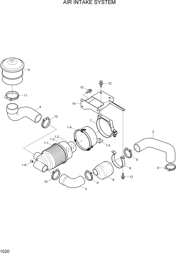 Схема запчастей Hyundai R80-7A - PAGE 1020 AIR INTAKE SYSTEM СИСТЕМА ДВИГАТЕЛЯ
