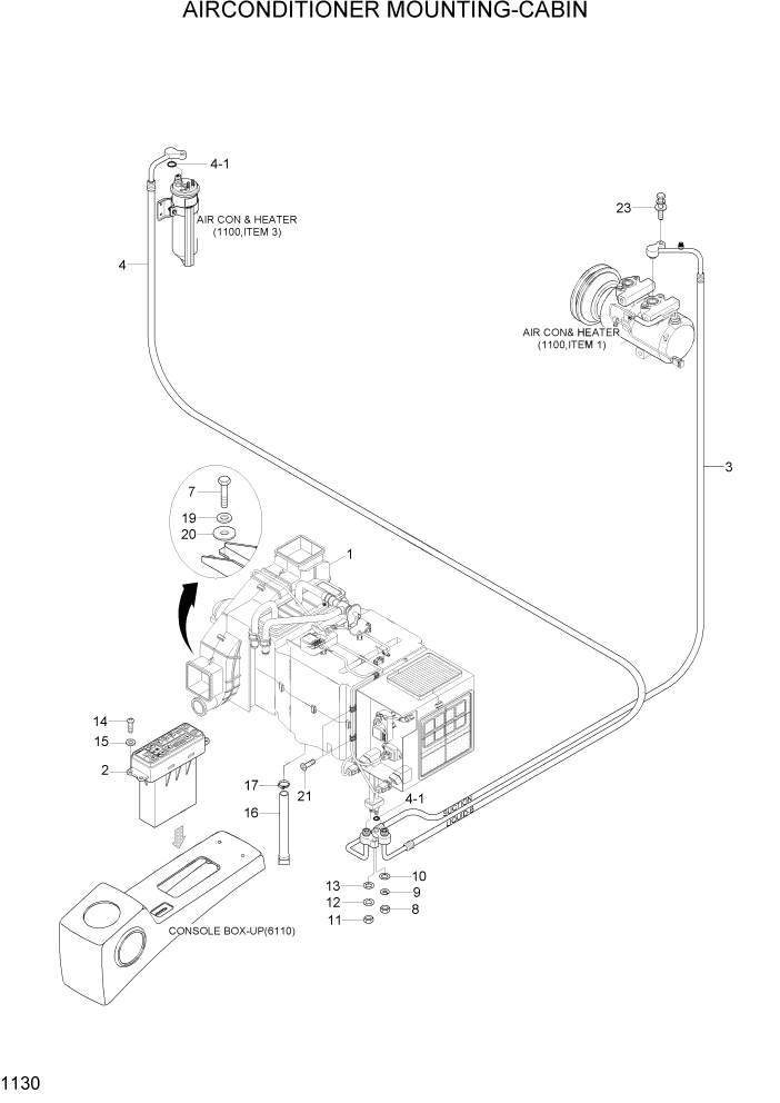 Схема запчастей Hyundai R80-7A - PAGE 1130 AIR CONDITIONER MOUNTING-CABIN СИСТЕМА ДВИГАТЕЛЯ