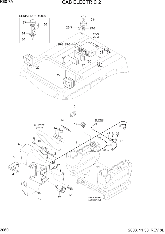 Схема запчастей Hyundai R80-7A - PAGE 2060 CAB ELECTRIC 2 ЭЛЕКТРИЧЕСКАЯ СИСТЕМА
