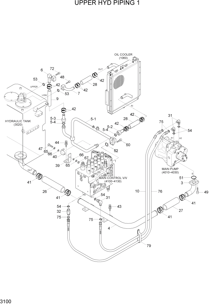 Схема запчастей Hyundai R80-7A - PAGE 3100 UPPER HYD PIPING 1 ГИДРАВЛИЧЕСКАЯ СИСТЕМА