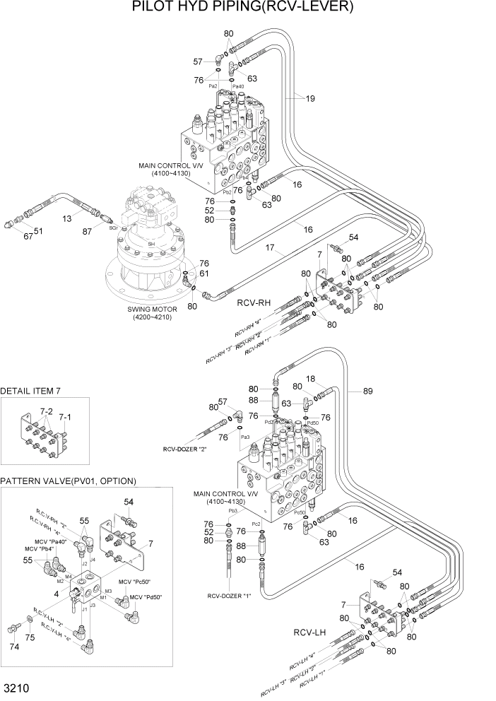 Схема запчастей Hyundai R80-7A - PAGE 3210 PILOT HYD PIPING(RCV-LEVER) ГИДРАВЛИЧЕСКАЯ СИСТЕМА