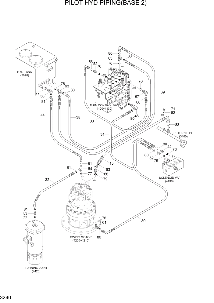 Схема запчастей Hyundai R80-7A - PAGE 3240 PILOT HYD PIPING(BASE 2) ГИДРАВЛИЧЕСКАЯ СИСТЕМА