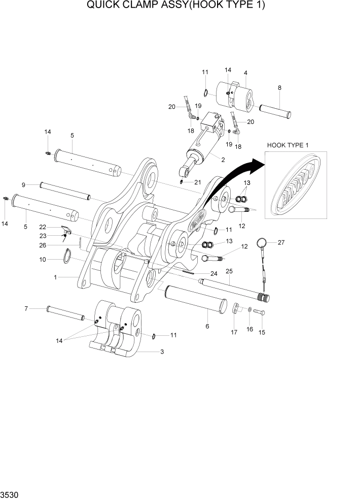 Схема запчастей Hyundai R80-7A - PAGE 3530 QUICK CLAMP ASSY(HOOK TYPE 1) ГИДРАВЛИЧЕСКАЯ СИСТЕМА