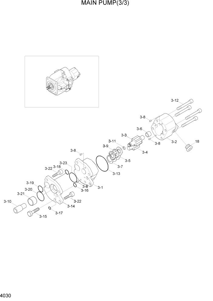 Схема запчастей Hyundai R80-7A - PAGE 4030 MAIN PUMP(3/3) ГИДРАВЛИЧЕСКИЕ КОМПОНЕНТЫ