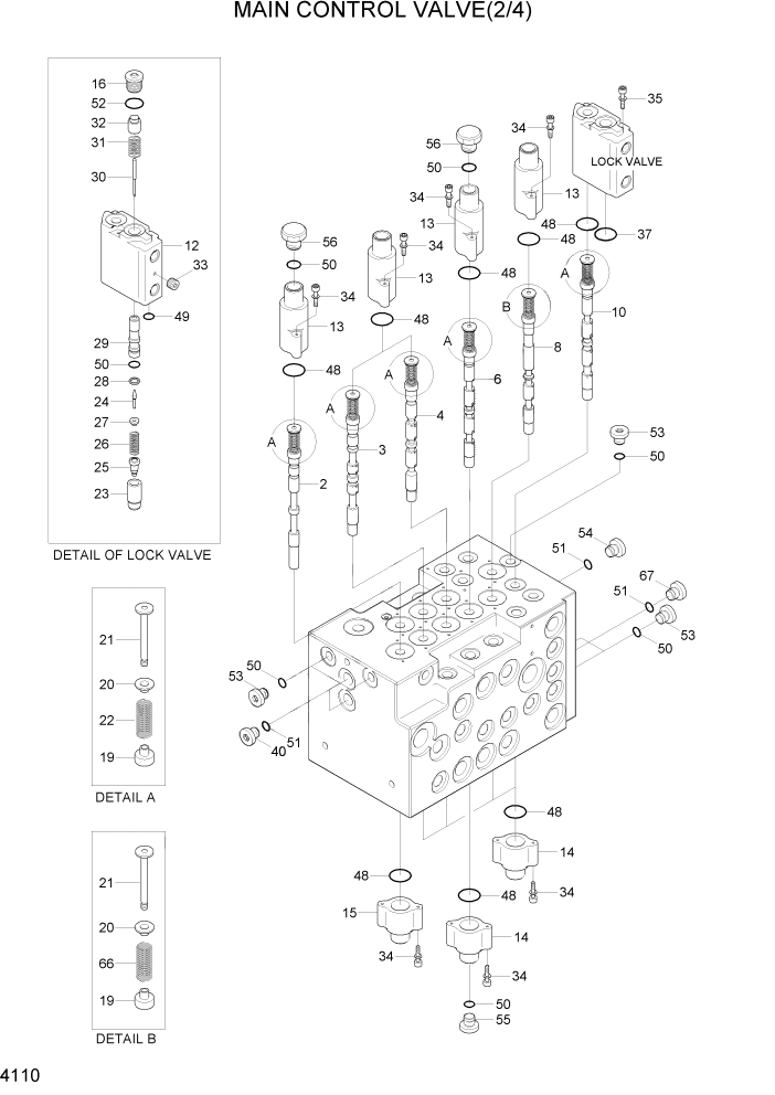 Схема запчастей Hyundai R80-7A - PAGE 4110 MAIN CONTROL VALVE(2/4) ГИДРАВЛИЧЕСКИЕ КОМПОНЕНТЫ