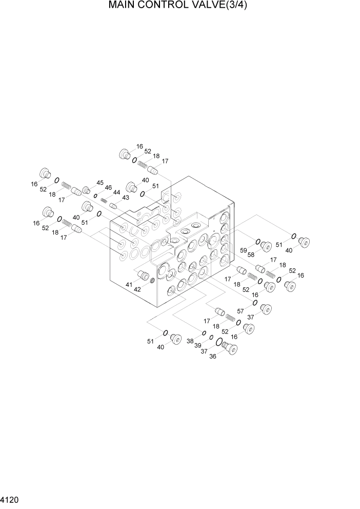 Схема запчастей Hyundai R80-7A - PAGE 4120 MAIN CONTROL VALVE(3/4) ГИДРАВЛИЧЕСКИЕ КОМПОНЕНТЫ