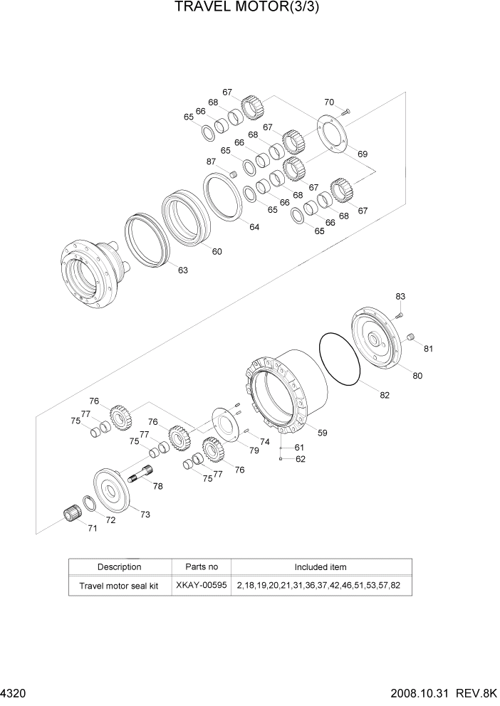 Схема запчастей Hyundai R80-7A - PAGE 4320 TRAVEL MOTOR(3/3) ГИДРАВЛИЧЕСКИЕ КОМПОНЕНТЫ