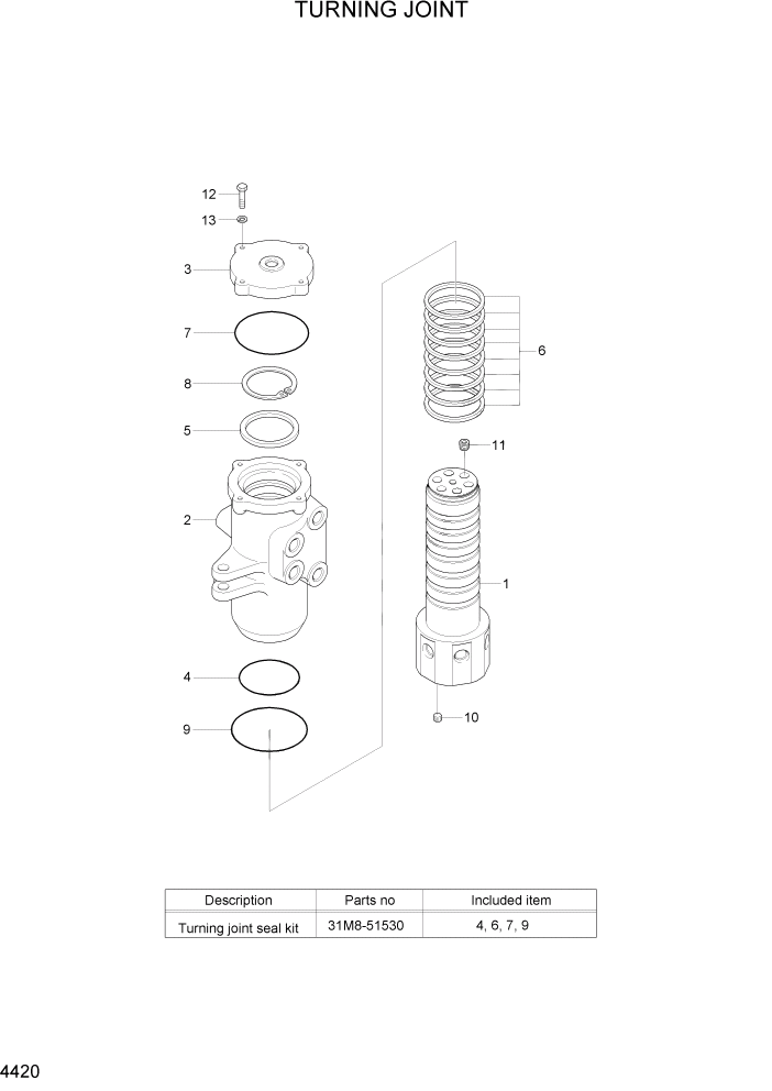 Схема запчастей Hyundai R80-7A - PAGE 4420 TURNING JOINT ГИДРАВЛИЧЕСКИЕ КОМПОНЕНТЫ