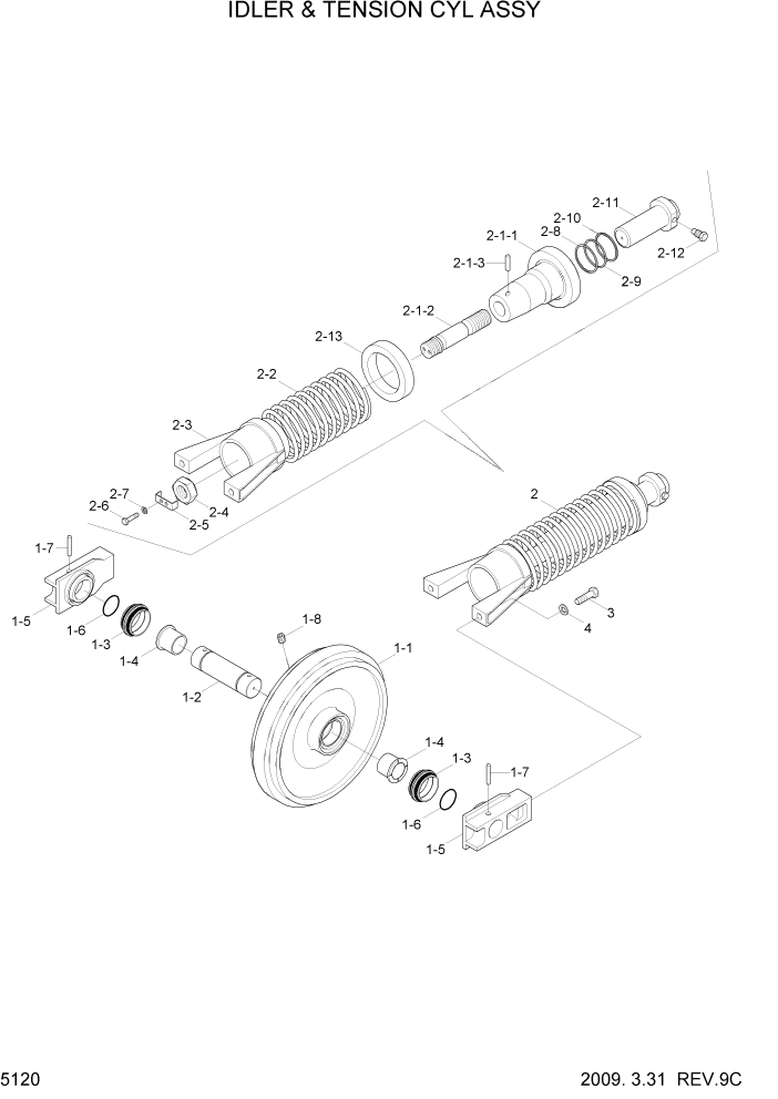 Схема запчастей Hyundai R80-7A - PAGE 5120 IDLER & TENSION CYL ASSY ХОДОВАЯ ЧАСТЬ