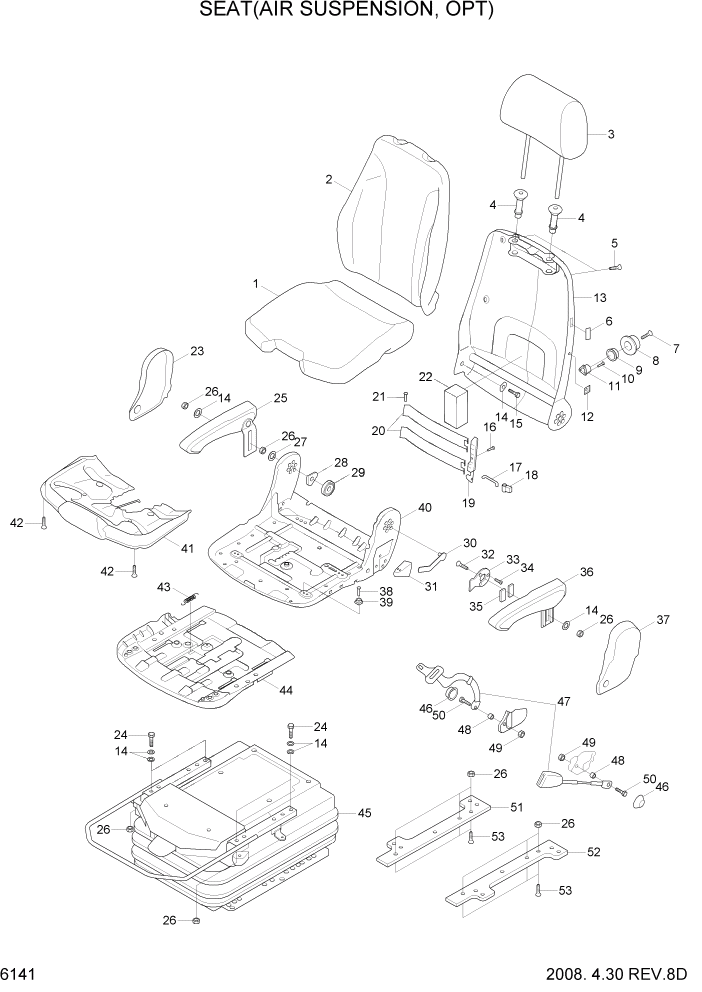 Схема запчастей Hyundai R80-7A - PAGE 6141 SEAT(AIR SUSPENSION, OPT) СТРУКТУРА