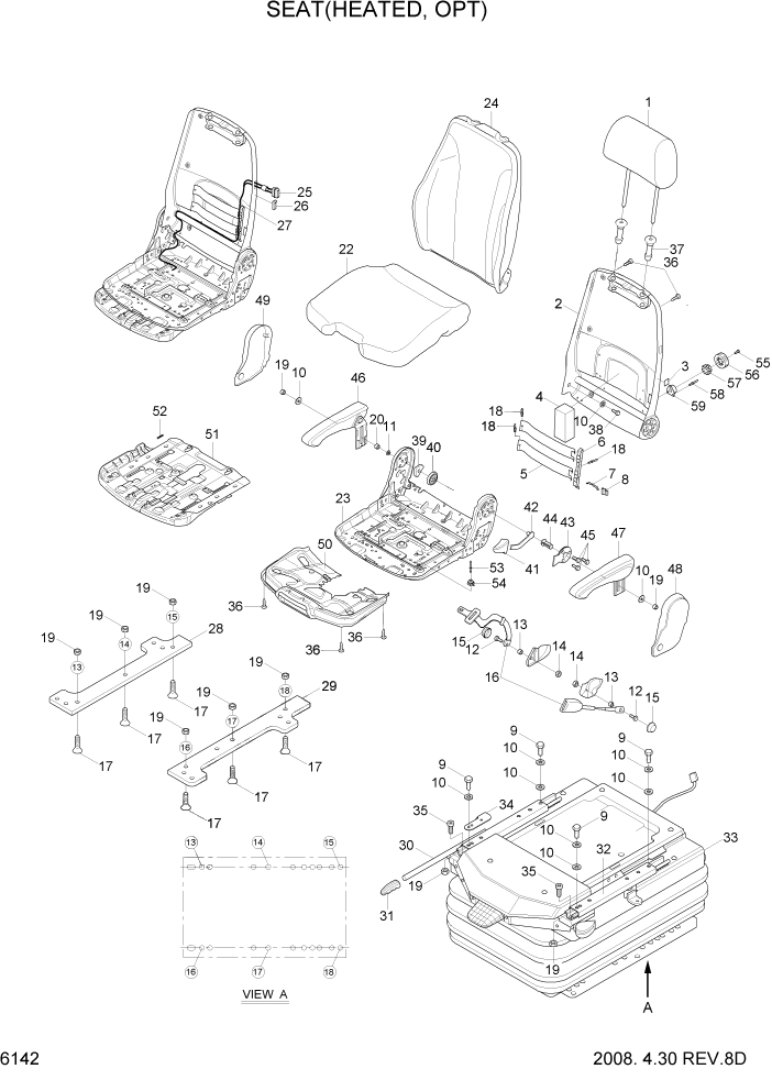 Схема запчастей Hyundai R80-7A - PAGE 6142 SEAT(HEATED, OPT) СТРУКТУРА