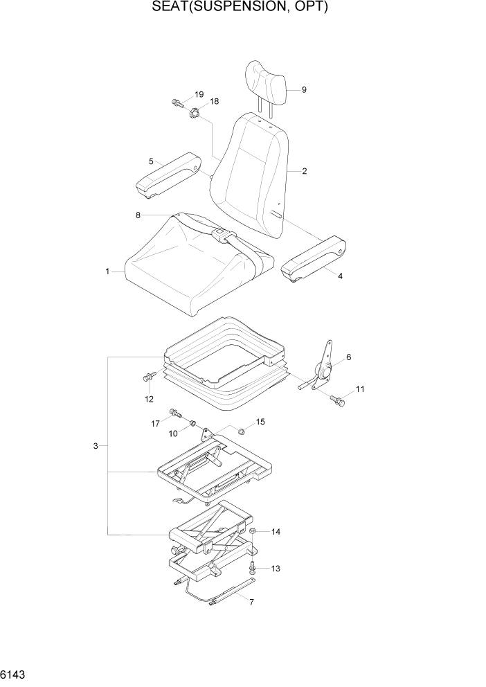 Схема запчастей Hyundai R80-7A - PAGE 6143 SEAT(SUSPENSION, OPT) СТРУКТУРА
