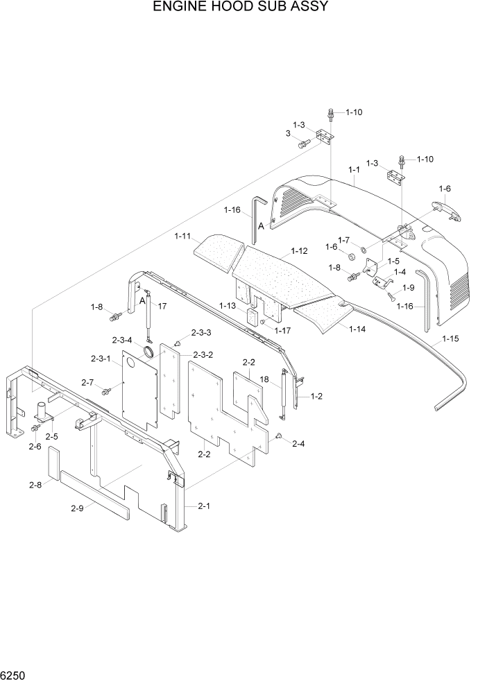 Схема запчастей Hyundai R80-7A - PAGE 6250 ENGINE HOOD SUB ASSY СТРУКТУРА