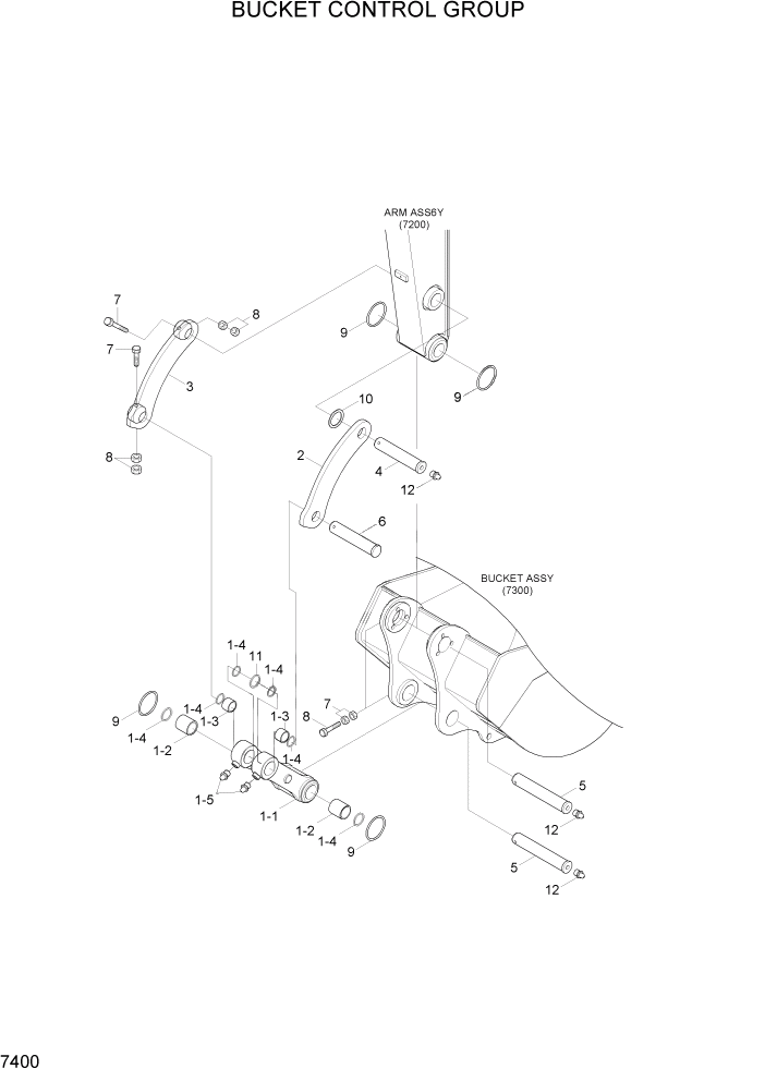 Схема запчастей Hyundai R80-7A - PAGE 7400 BUCKET CONTROL GROUP РАБОЧЕЕ ОБОРУДОВАНИЕ