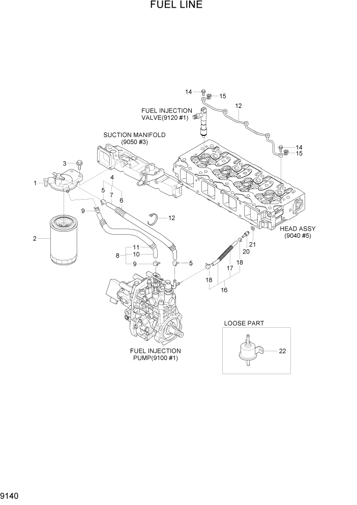 Схема запчастей Hyundai R80-7A - PAGE 9140 FUEL LINE ДВИГАТЕЛЬ БАЗА