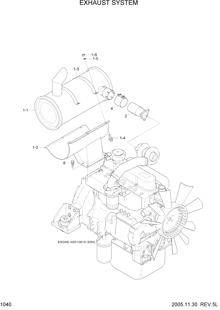 Схема запчастей Hyundai R110-7 - PAGE 1040 EXHAUST SYSTEM СИСТЕМА ДВИГАТЕЛЯ