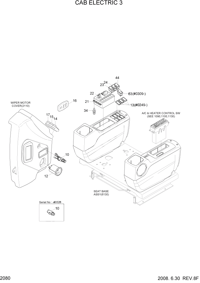 Схема запчастей Hyundai R110-7 - PAGE 2080 CAB ELECTRIC 3 ЭЛЕКТРИЧЕСКАЯ СИСТЕМА