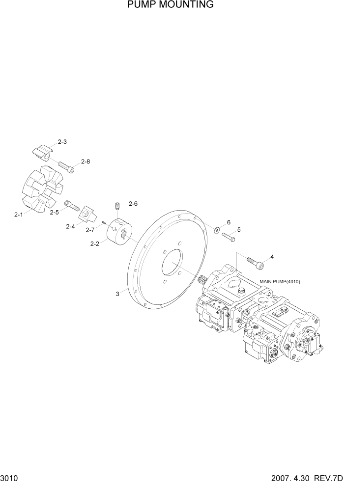Схема запчастей Hyundai R110-7 - PAGE 3010 PUMP MOUNTING ГИДРАВЛИЧЕСКАЯ СИСТЕМА