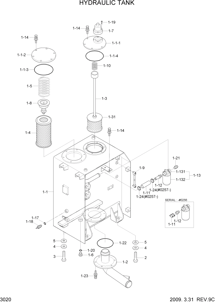 Схема запчастей Hyundai R110-7 - PAGE 3020 HYDRAULIC TANK ГИДРАВЛИЧЕСКАЯ СИСТЕМА