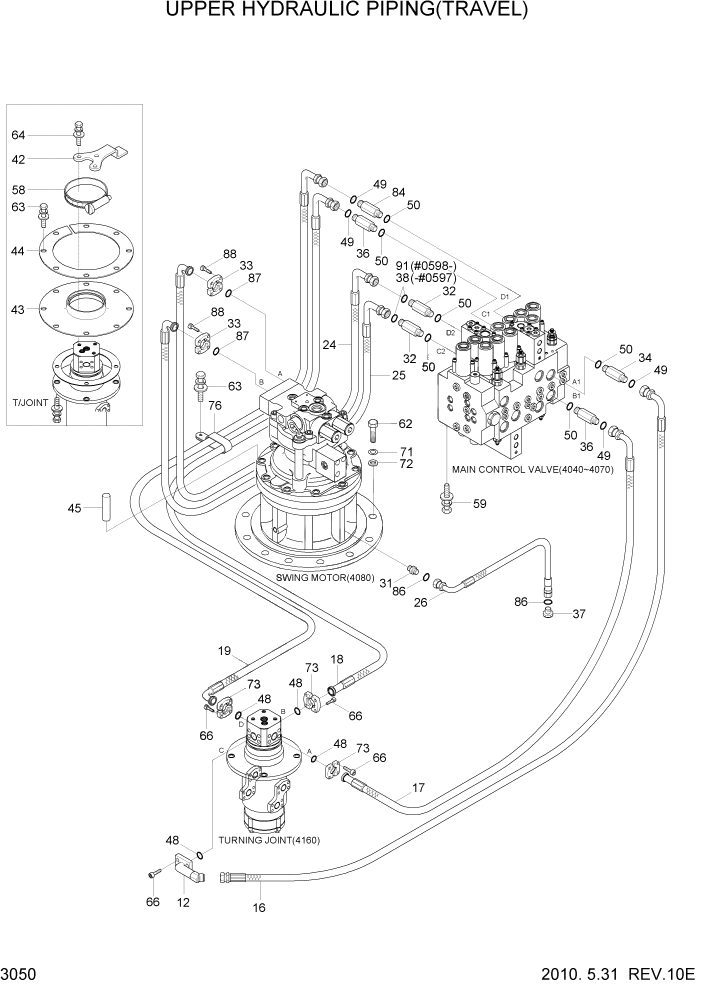 Схема запчастей Hyundai R110-7 - PAGE 3050 UPPER HYDRAULIC PIPING(TRAVEL) ГИДРАВЛИЧЕСКАЯ СИСТЕМА