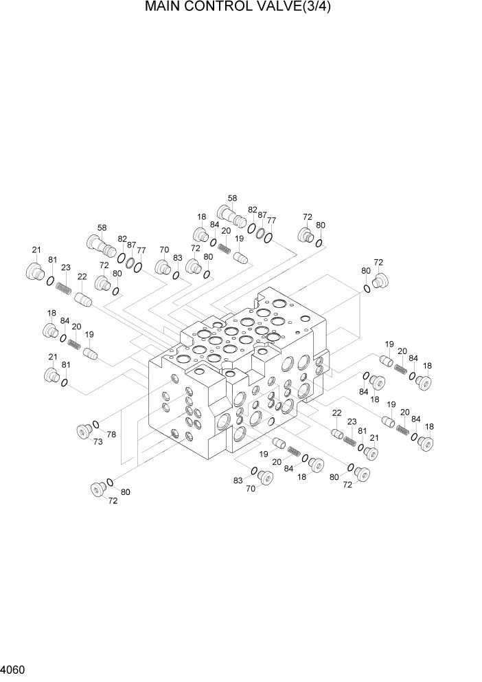 Схема запчастей Hyundai R110-7 - PAGE 4060 MAIN CONTROL VALVE(3/4) ГИДРАВЛИЧЕСКИЕ КОМПОНЕНТЫ