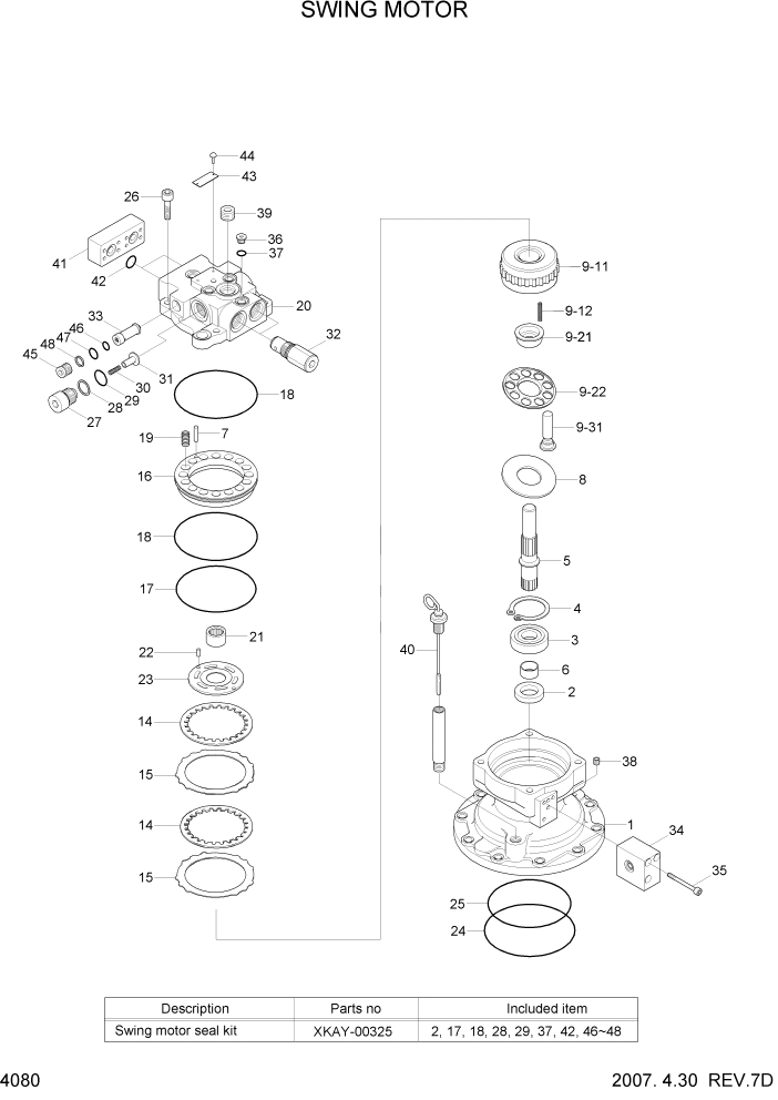 Схема запчастей Hyundai R110-7 - PAGE 4080 SWING MOTOR ГИДРАВЛИЧЕСКИЕ КОМПОНЕНТЫ