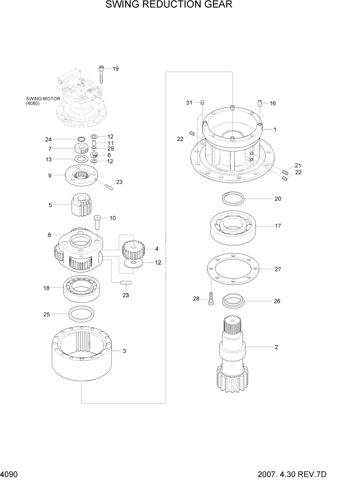 Схема запчастей Hyundai R110-7 - PAGE 4090 SWING REDUCTION GEAR ГИДРАВЛИЧЕСКИЕ КОМПОНЕНТЫ