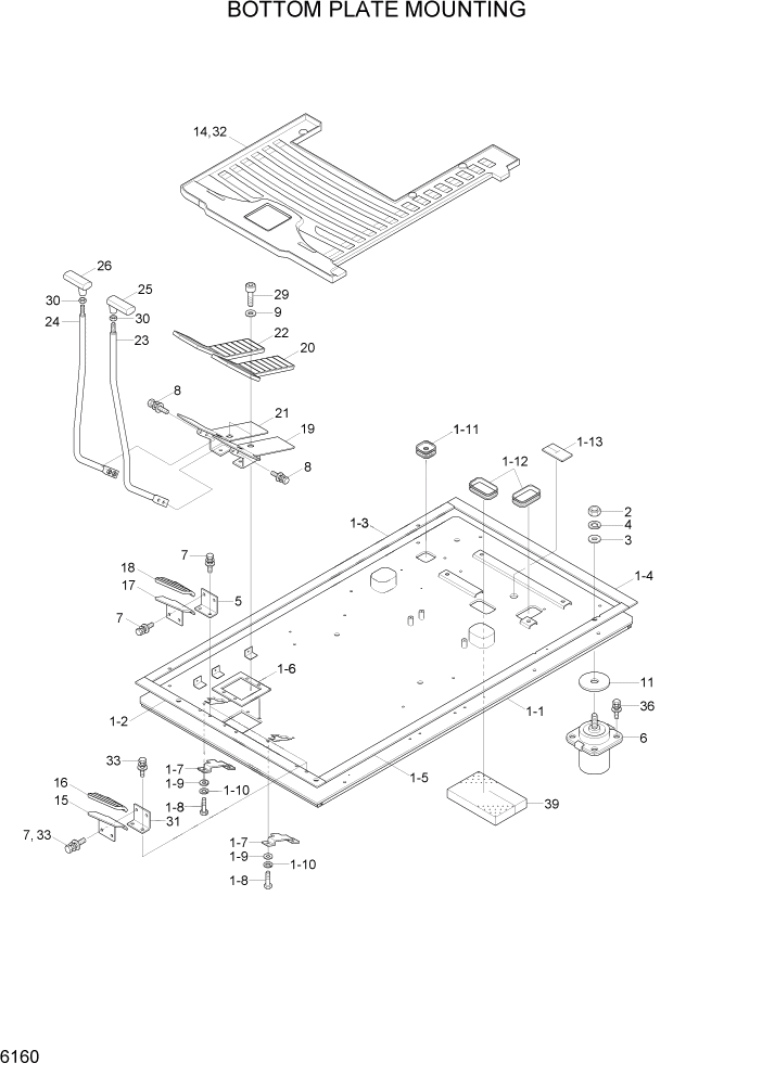 Схема запчастей Hyundai R110-7 - PAGE 6160 BOTTOM PLATE MOUNTING СТРУКТУРА