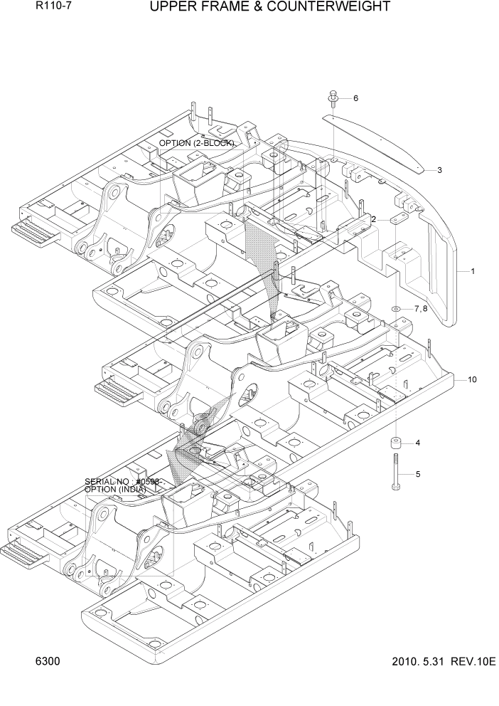 Схема запчастей Hyundai R110-7 - PAGE 6300 UPPER FRAME & COUNTERWEIGHT СТРУКТУРА