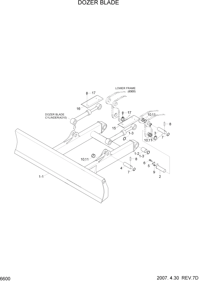 Схема запчастей Hyundai R110-7 - PAGE 6600 DOZER BLADE СТРУКТУРА